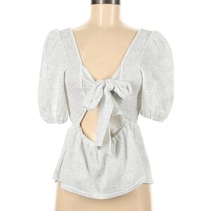 NWT Mi Ami puff sleeve open back top blouse Francesca's ivory white silver sz XL